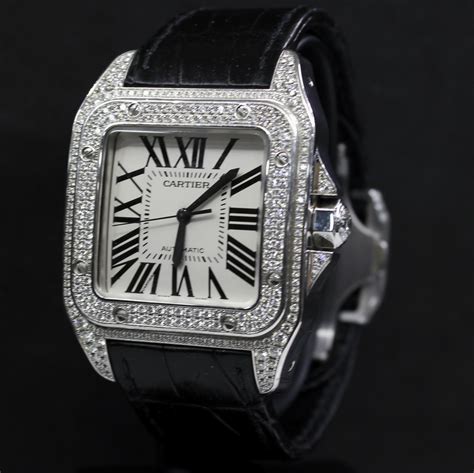 cartier santos 100 diamond watch replica|cartier santos size chart.